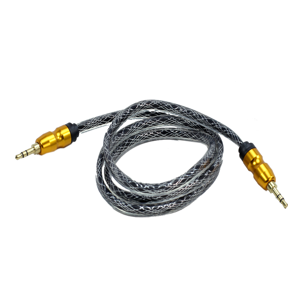 Auxiliary MUSIC Cable 3.5mm to 3.5mm Heavy Duty Braided Wire (Dark Silver)